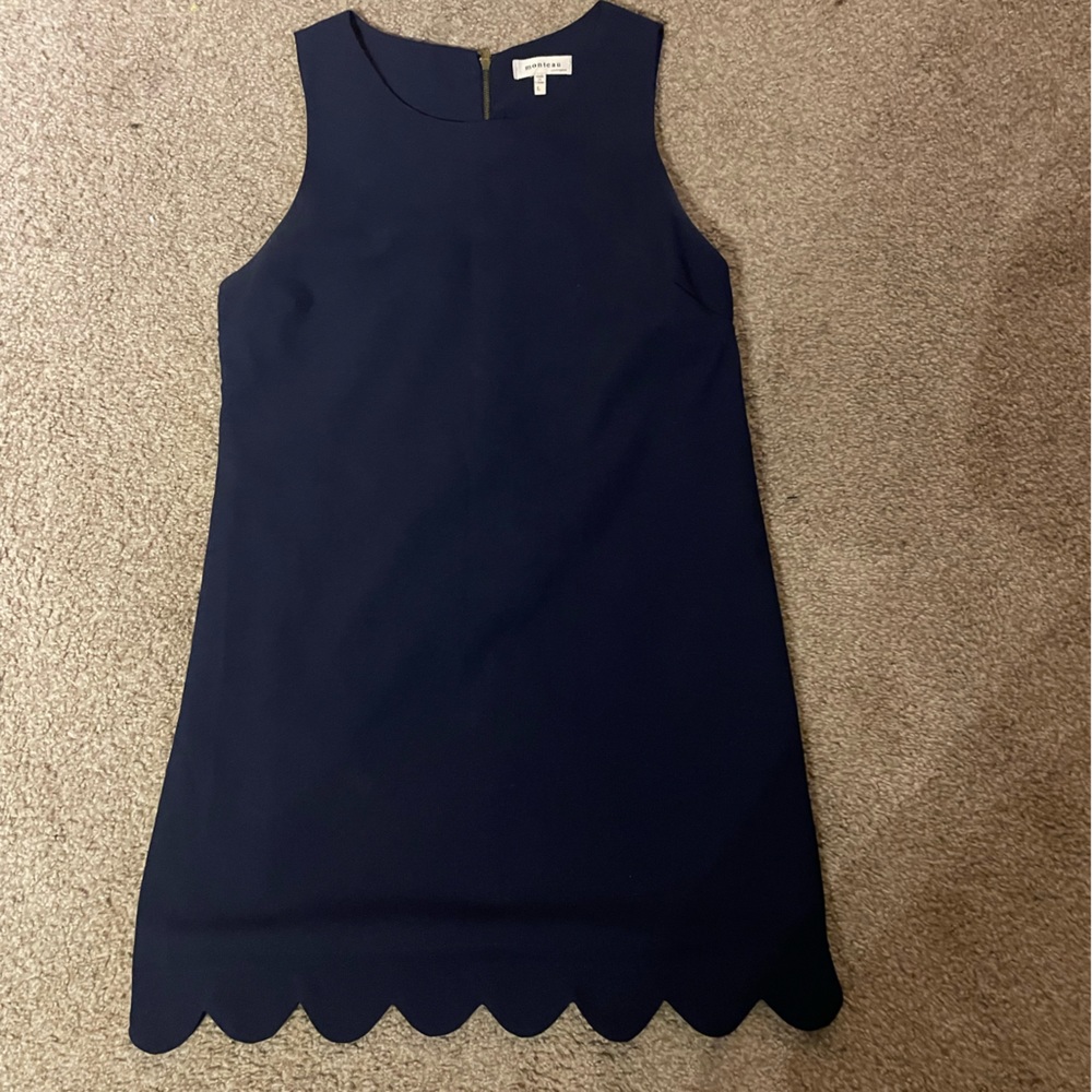 Navy blue, scalloped hem shift dress